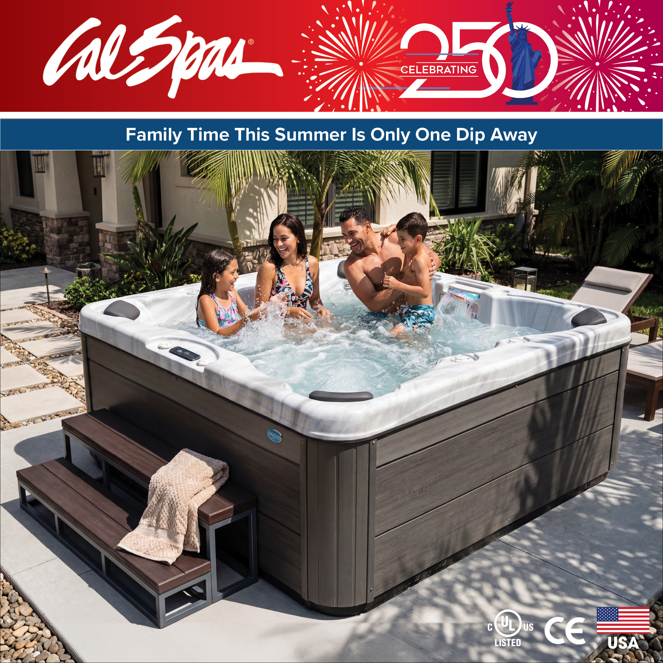 Calspas hot tub being used in a family setting - Madera